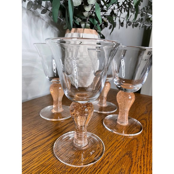 Blown Glass Goblets, Set of 4 Artland Iris Vintage Wine Glasses, Pink / Peach - Picture 4 of 4